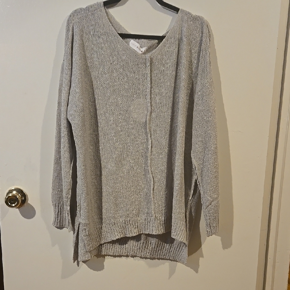 Gray V-Neck Knit Sweater